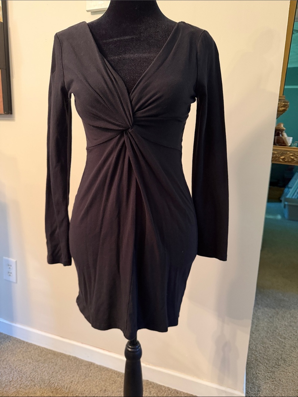 Nasty Gal Black Twist Front Long Sleeve Mini Dress